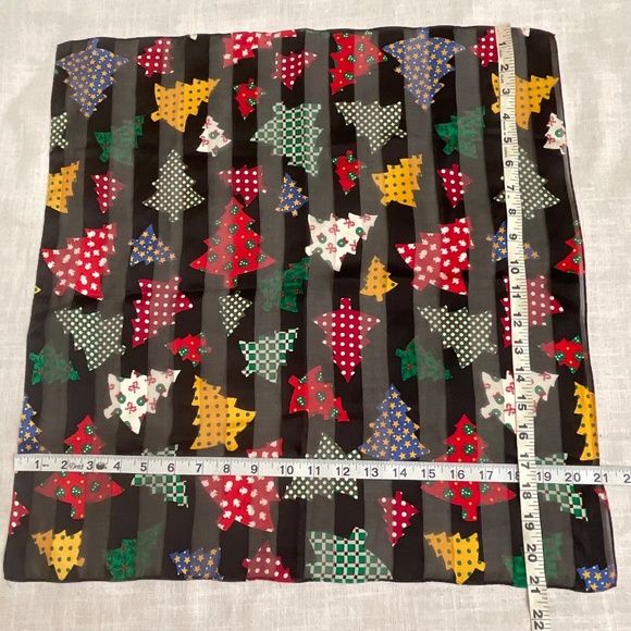 Silk Scarf Christmas Trees Geometric Print Art 21’X21” NWOT - Picture 3 of 8